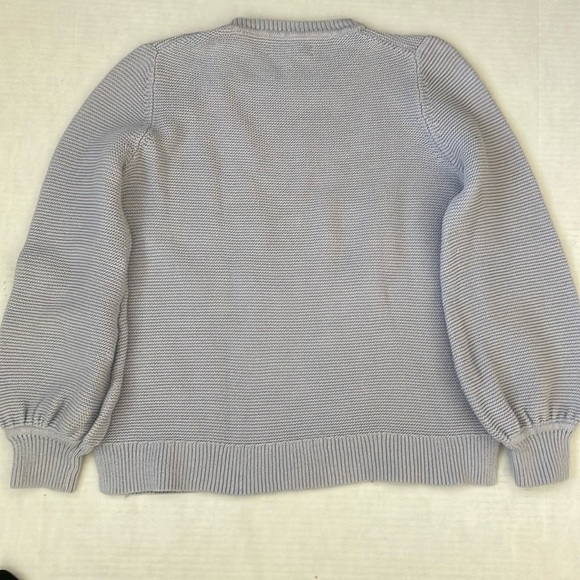 LOFT Balloon Sleeve Periwinkle Knit Cotton Crew Neck Sweater Size Large - Picture 2 of 5
